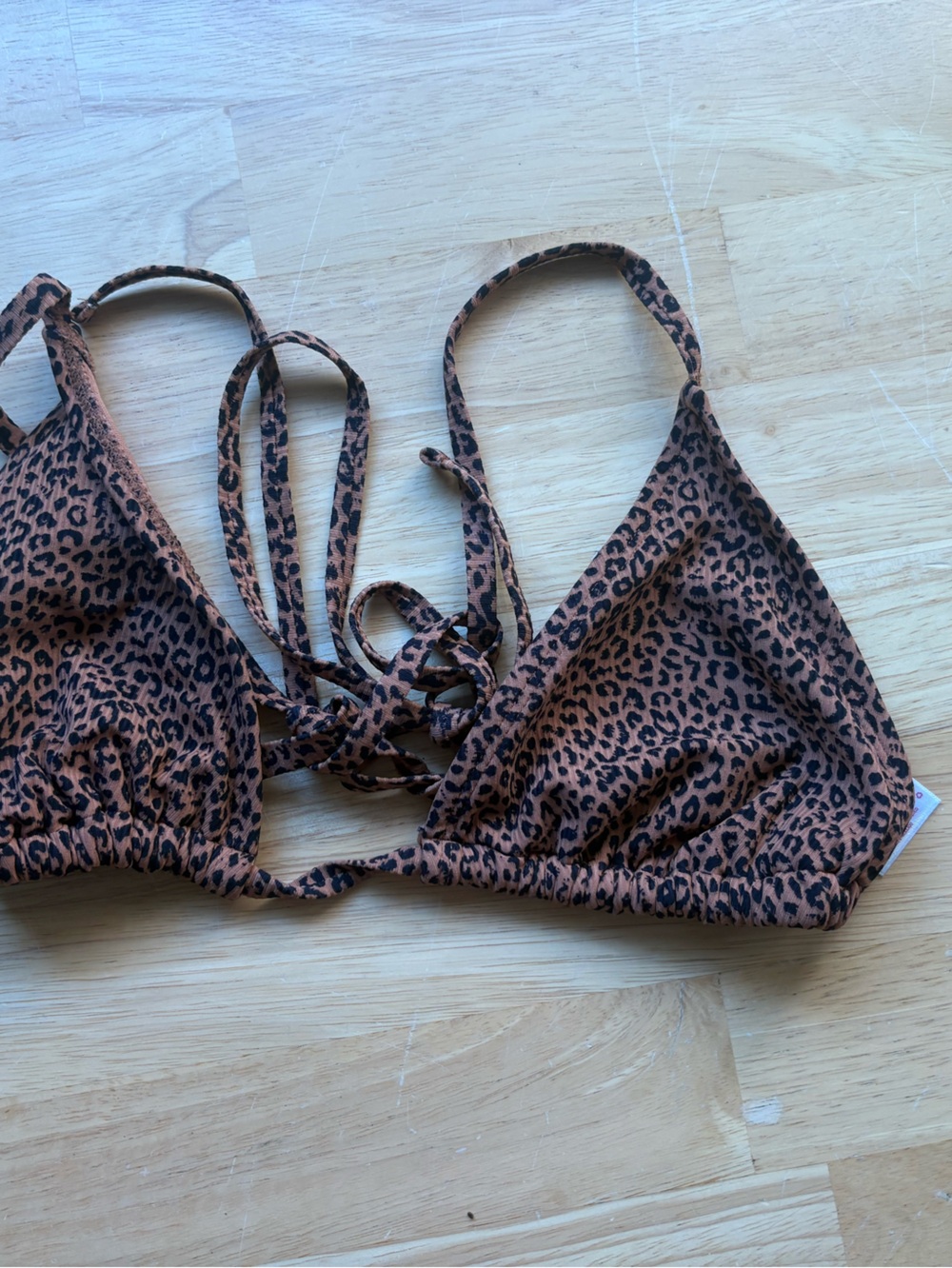 Xhilaration Brown and Black Leopard Print Triangle Bikini Top